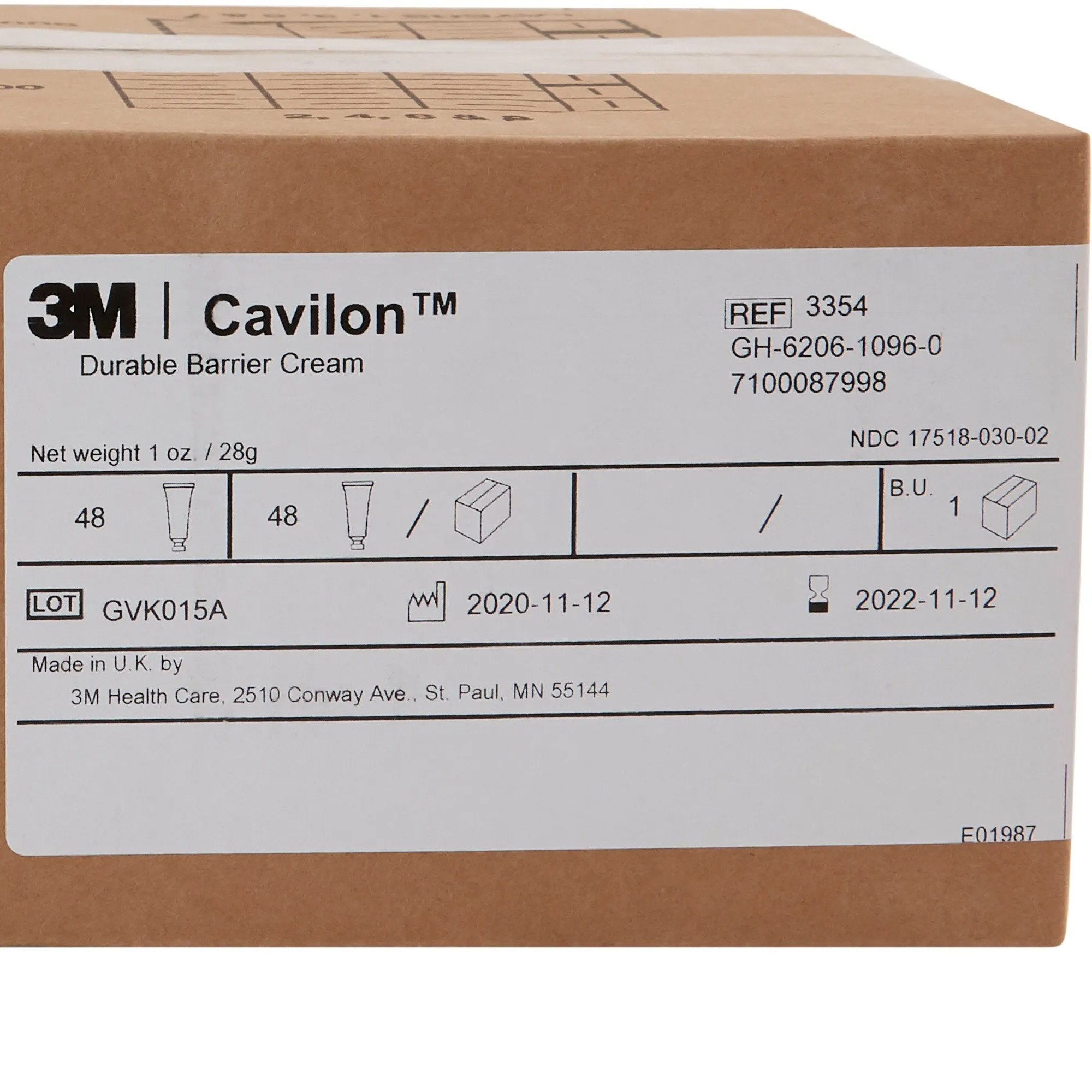 3M Cavilon Skin Protectant, Unscented Cream, 28 Gram Tube, 1 Case of 48