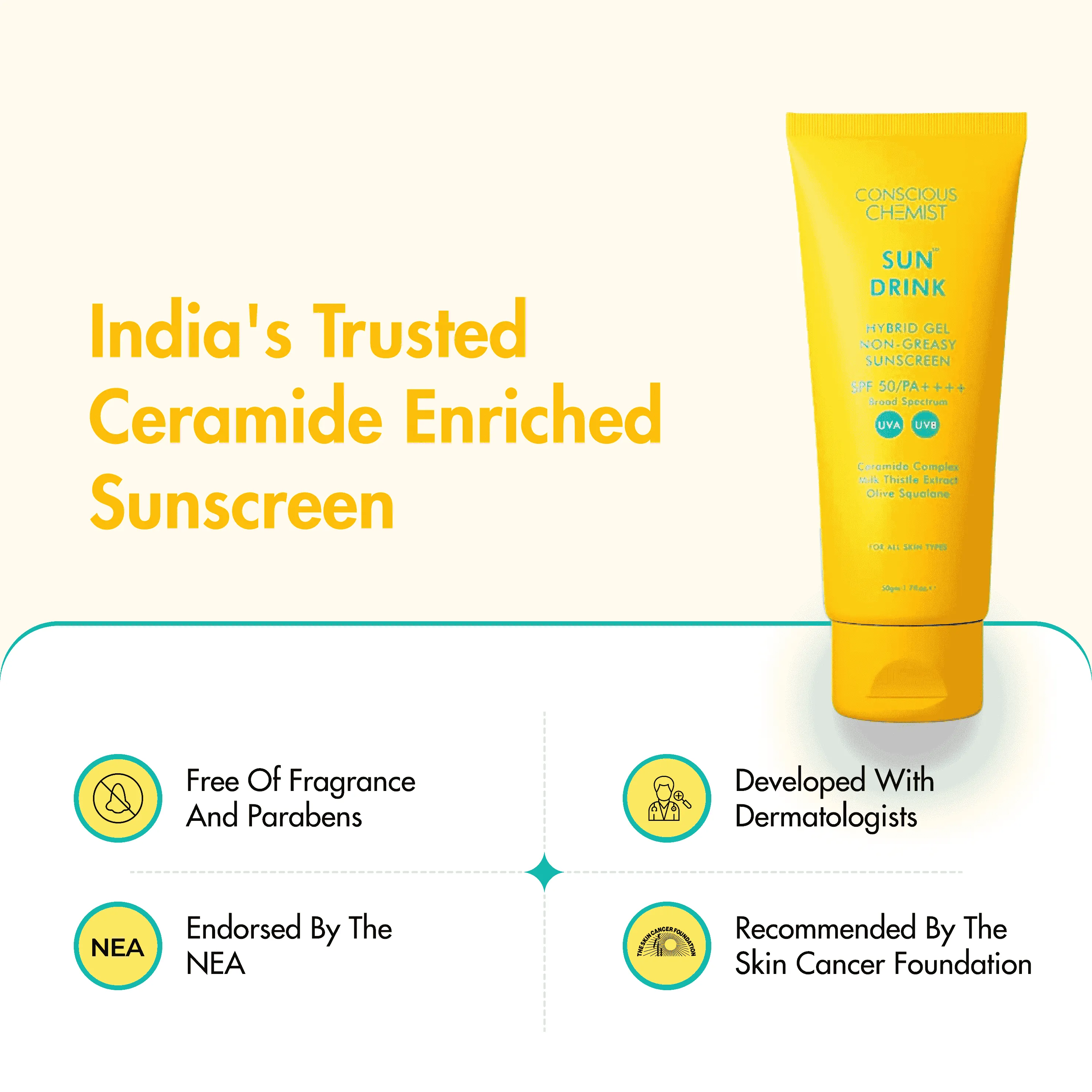 Ceramide Sunscreen | SPF50 PA     | Dewy, Lightweight, & Oil-Free | 50 gm