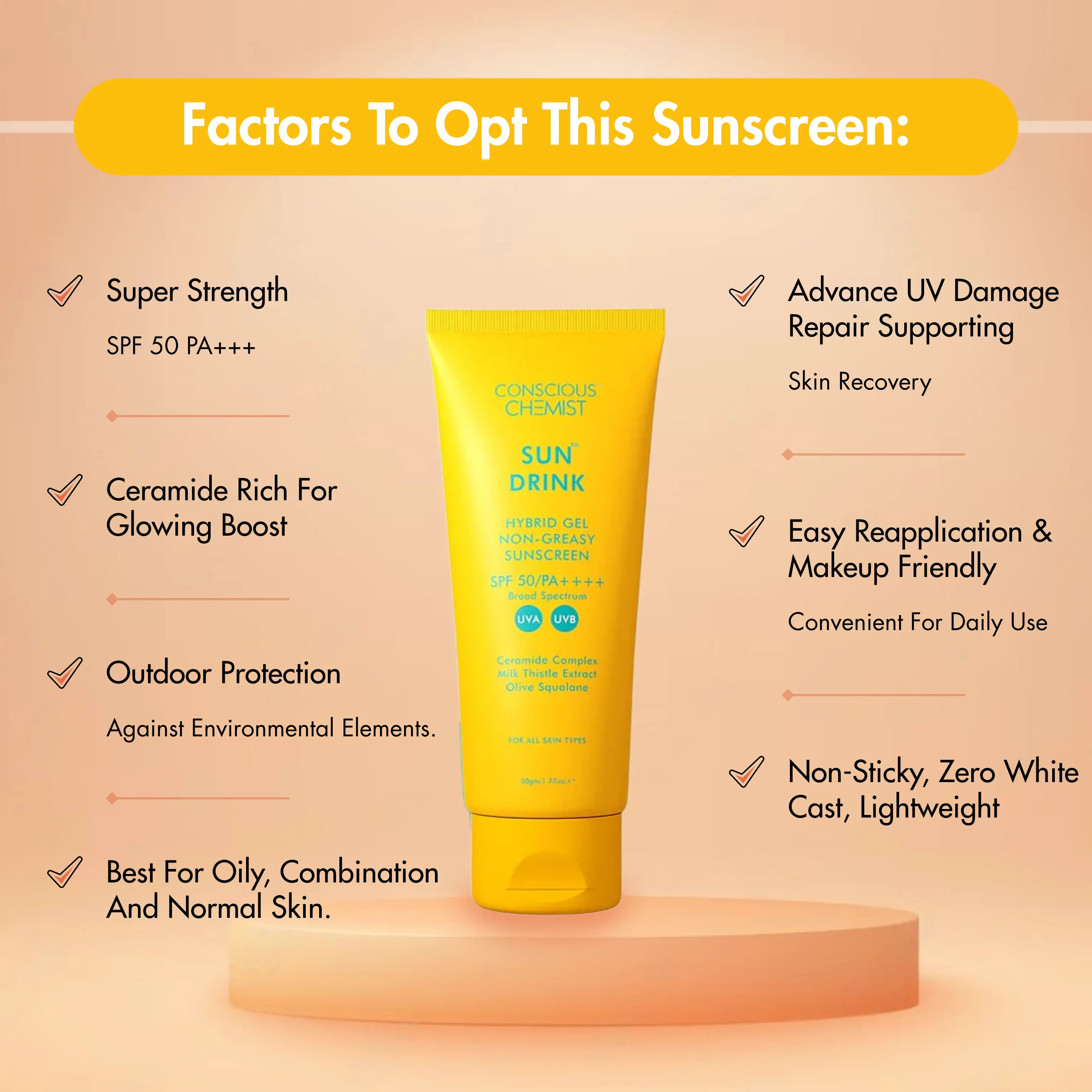 Ceramide Sunscreen | SPF50 PA     | Dewy, Lightweight, & Oil-Free | 50 gm