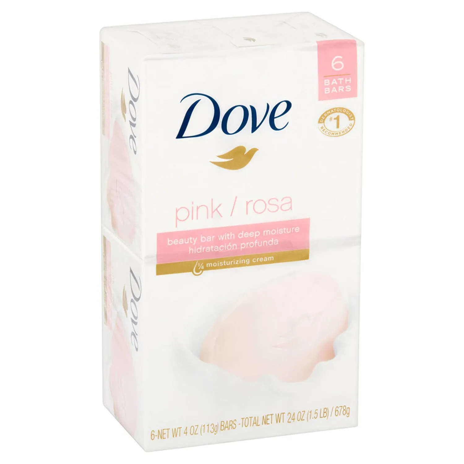 Dove Beauty Bar Soap With Deep Moisture, Pink, 4 Ounces, 6-Pack